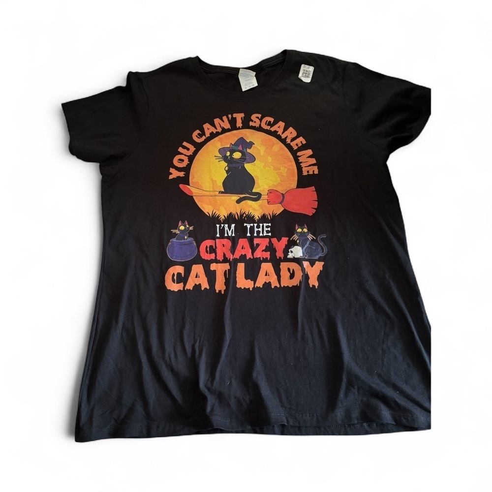 Port & Co Black SS Tee XL You Can’t Scare Me~ I’m The Crazy Cat Lady” Halloween